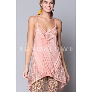 POL Coral V Neck Lace Cami Tank Top